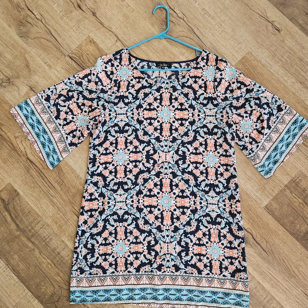 BeBop Navy Floral Dress with Coral and Teal Accents